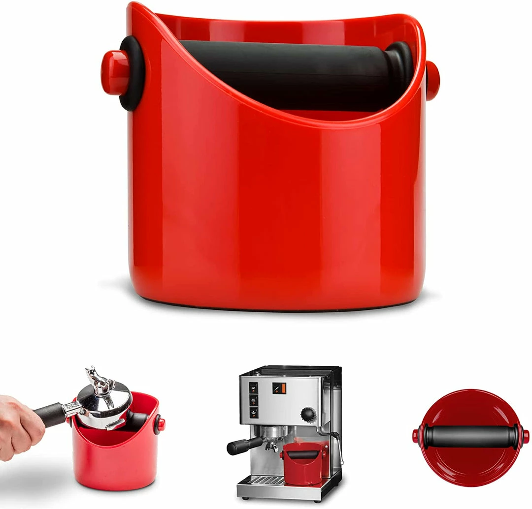 Dreamfarm Grindenstein Knock Box For Coffee Grinds, Fire Engine Red Coffee & Tea Lovers