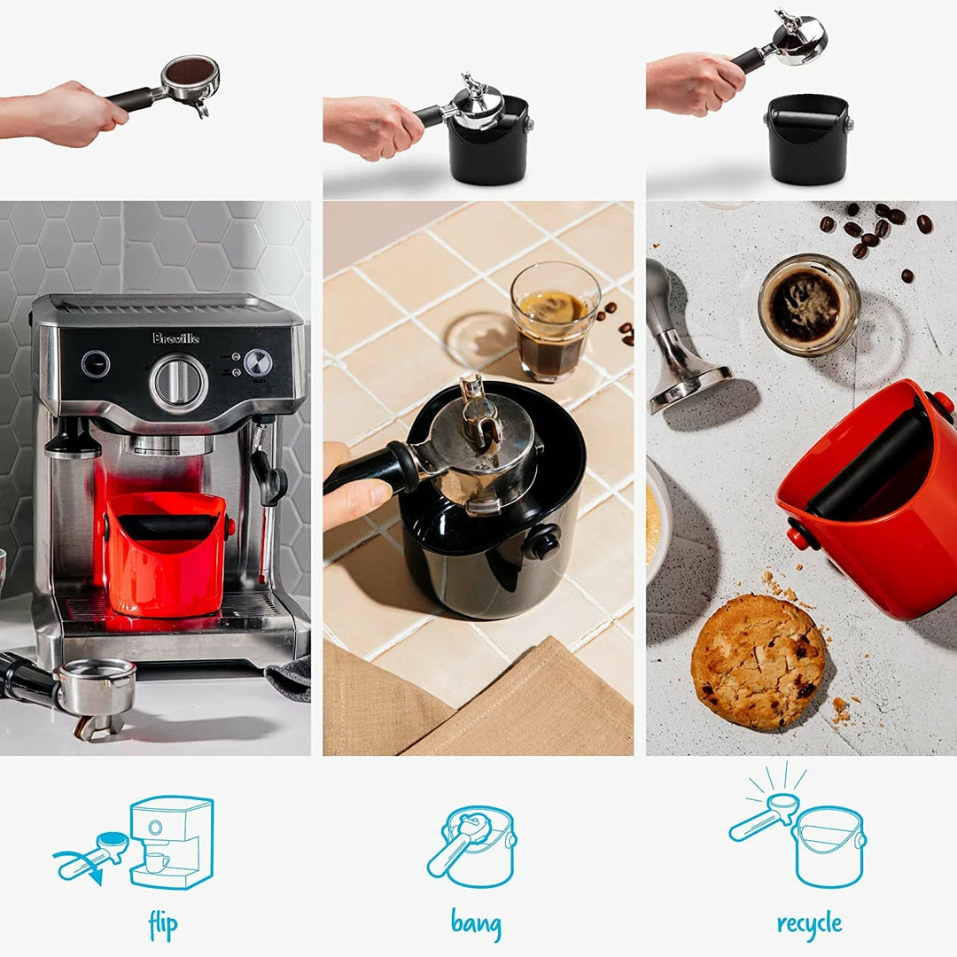 Dreamfarm Grindenstein Knock Box For Coffee Grinds, Fire Engine Red Coffee & Tea Lovers