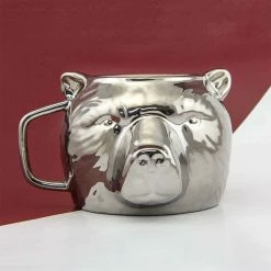 The Unusual Gift Company Coffee & Tea Lovers Silver Bear Mug